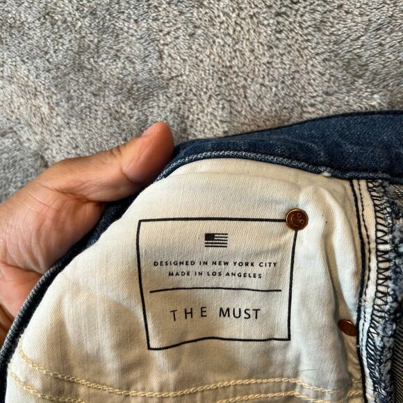 AYR The Must Super Wide Leg High Rise Jeans Dark Wash Size 30 Raw Hem Distressed - Picture 8 of 10